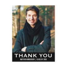 Graduation Thank You Modern Photo Postcard BW