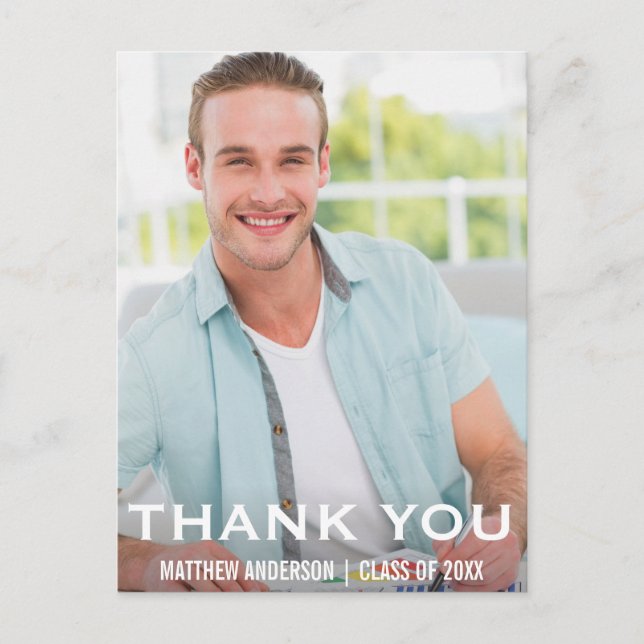 Graduation Thank You Modern Photo Postcard WBB (Front)