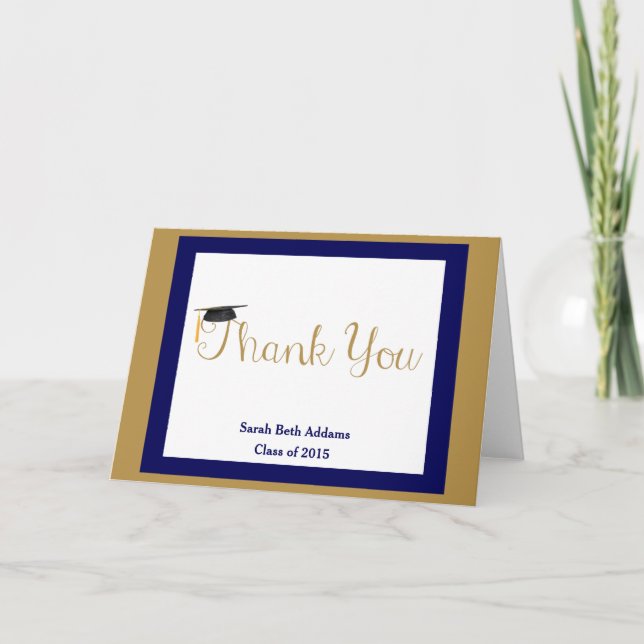 Graduation Thank You, Navy & Gold, Add Name/Year Thank You Card (Front)