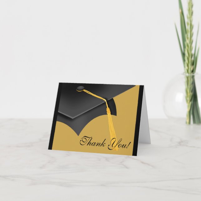 Graduation Thank You Note Card Black Gold Grad Cap (Front)