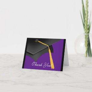 Graduation Thank You Note Card Black Purple  Cap