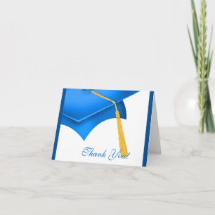 Graduation Thank You Note Card White Blue Grad Cap