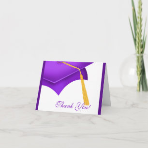 Graduation Thank You Note Card White Purple Cap