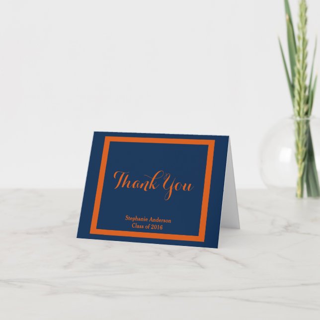 Graduation Thank You, Orange/Navy Personalized Thank You Card (Front)