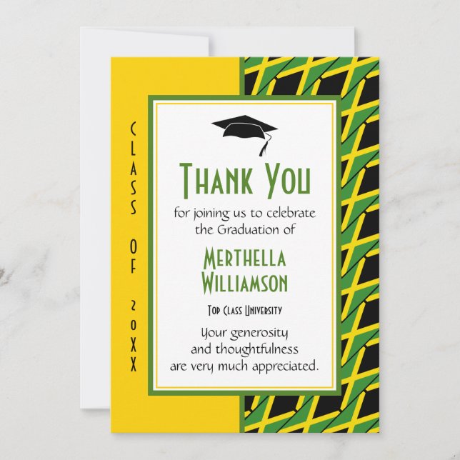 GRADUATION THANK YOU Personalized JAMAICA Card (Front)