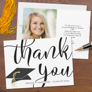 Graduation THANK YOU Photo Script Grad Cap Card