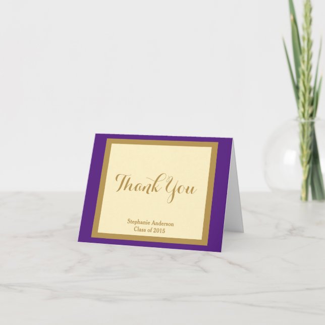 Graduation Thank You, Purple & Gold Personalized You Card (Front)