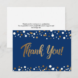 Graduation thank you script Blue Gold Confetti Card