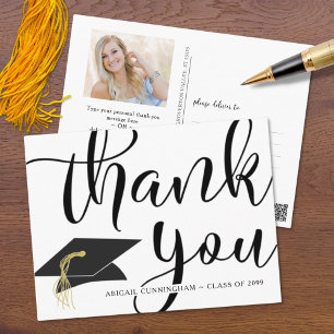 Graduation Thank You Script Photo Cap Black White Postcard