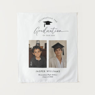 Graduation Then and Now Boy 2 Photo Welcome Tapestry
