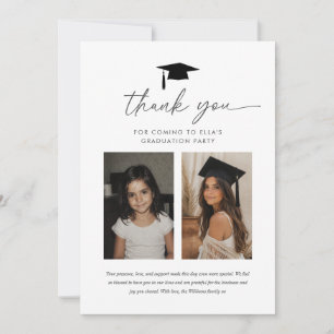 Graduation Then and Now Girl Photo Thank You Card