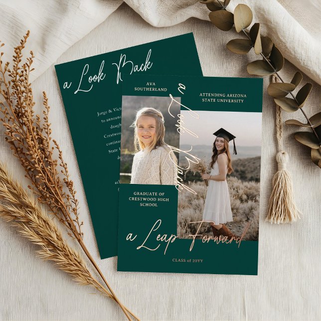 Graduation Then & Now Photo Collage Announcement (Graduation Then & Now Photo Collage Green Announcement)