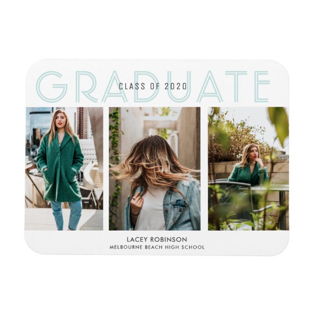 Graduation Three Photo Collage Announcement Magnet (Horizontal)