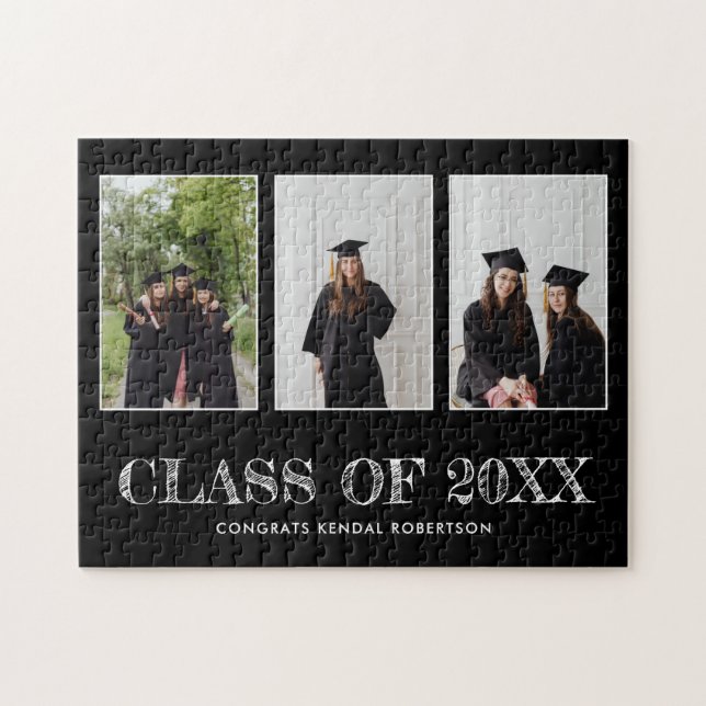 Graduation Three Photo Collage Congratulations Jigsaw Puzzle (Horizontal)