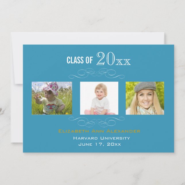 Graduation Trois Photos Fête Invitation (Devant)
