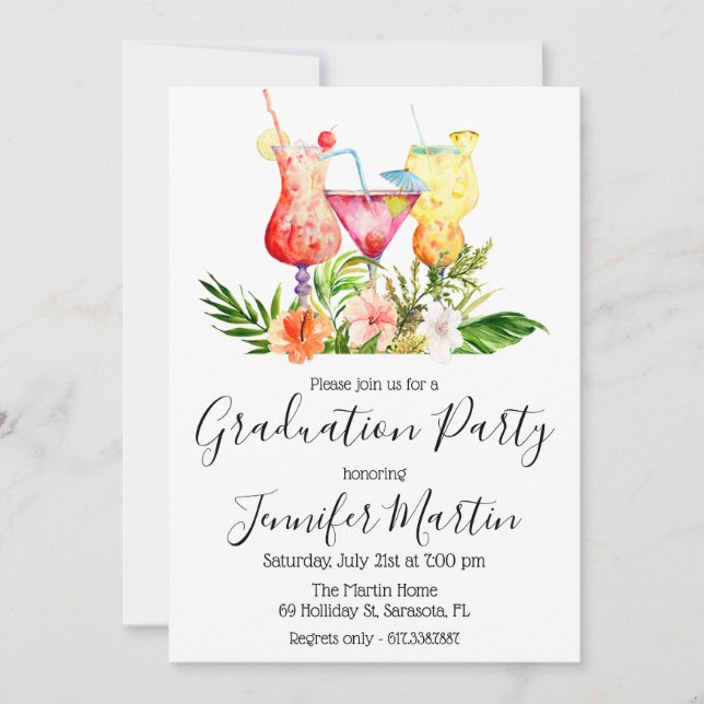 Graduation Tropicale Cocktail Boissons Invitation (Devant)