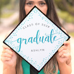 Graduation turquoise glitter dots & script custom graduation cap topper<br><div class="desc">Your favourite grad will stand out and make a statement when she wears this graduation cap topper! Let her celebrate her milestone with this stunning, modern, sparkly turquoise glitter dots and typography script on a white background, tassel topper. Personalize the custom text with your grad’s name and class year. Guaranteed...</div>