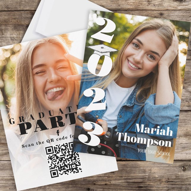 Graduation Typography Photo QR Code Social Media Invitation (Creator Uploaded)