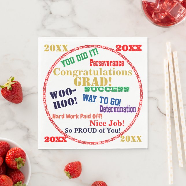 Graduation Typography Red Gold YEAR Napkin (Insitu)