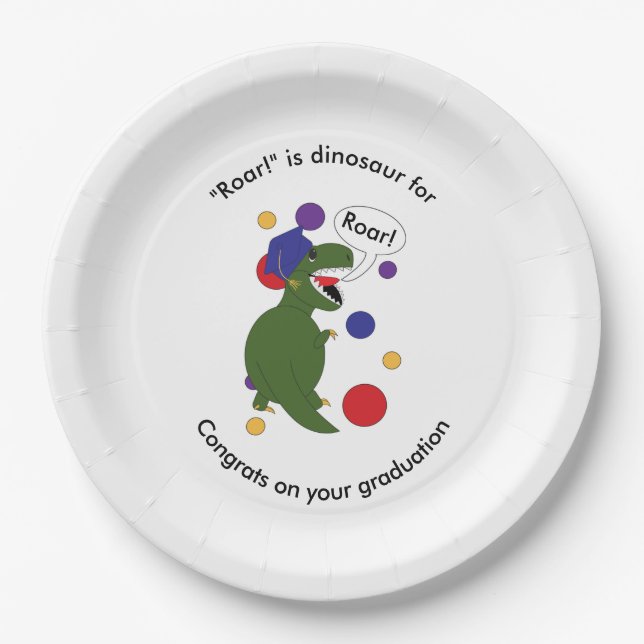 Graduation Tyrannosaurus Rex Personalize Paper Plate (Front)