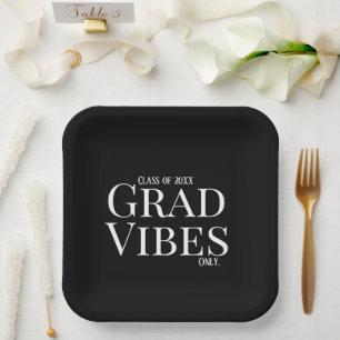 Graduation Vibes Only Black/white Paper Plate