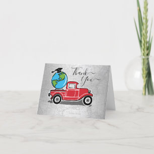 Graduation Vintage Truck Grad Cap World Globe Thank You Card