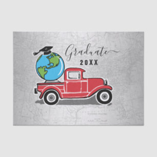 Graduation Vintage Truck Grad Cap World Globe Tissue Paper