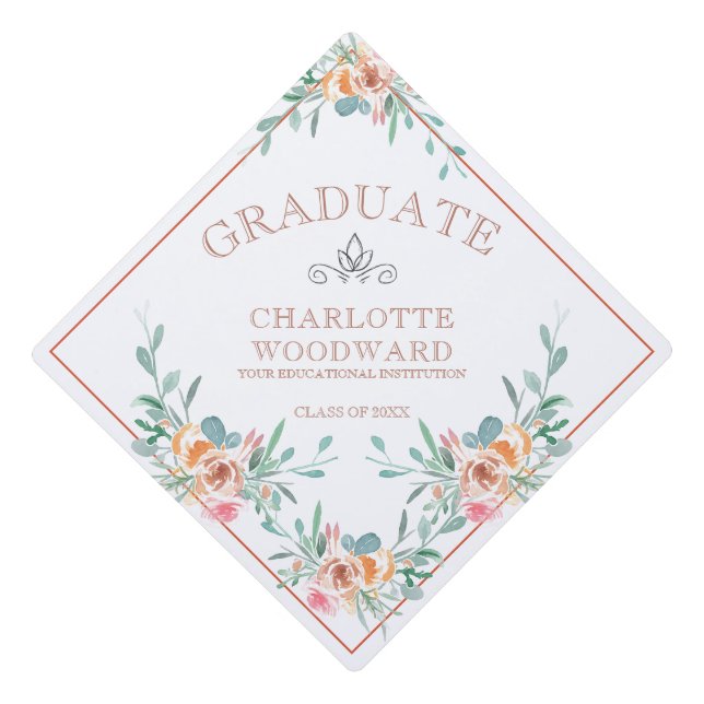 Graduation Watercolor Floral Cap Topper (Front)