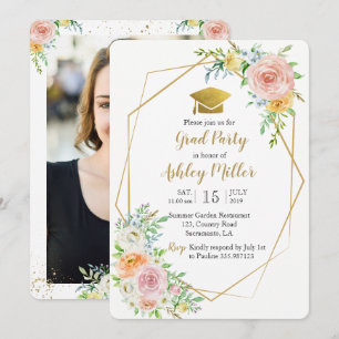 Graduation Watercolor floral photo card