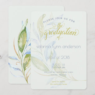 Graduation Watercolor Modern Boho Leafy Branches Invitation