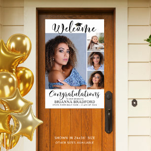 Graduation Welcome 4 Photo Script Black White Poster