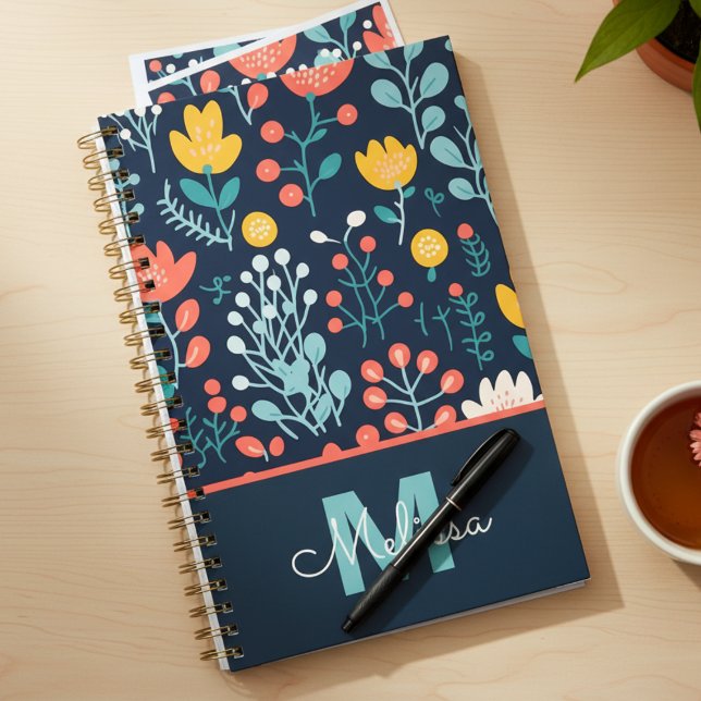 Graduation Whimsical Botanical Floral Planner (Navy whimsical wildflower planner for graduation — perfect gift idea for students or teachers)