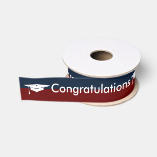 Graduation White Cap Red Blue School Colours Grosgrain Ribbon