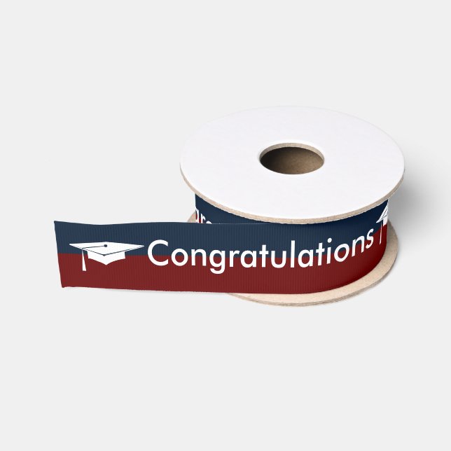 Graduation White Cap Red Blue School Colours Grosgrain Ribbon (Spool)