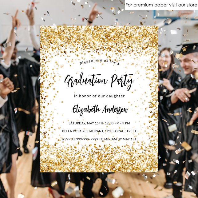 Graduation white gold glitter budget invitation (Creator Uploaded)