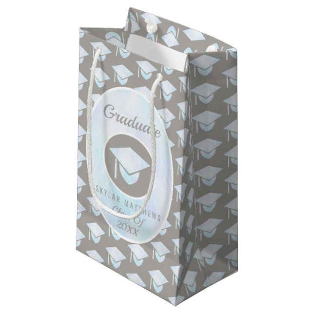 Graduation White Opal Trendy Pattern Graduate Small Gift Bag (Front Angled)