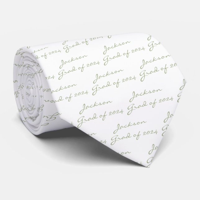 Graduation White Sage Green Year Personalized Tie (Rolled)