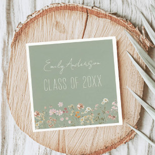 Graduation Wildflower Sage Green Boho Chic Napkin
