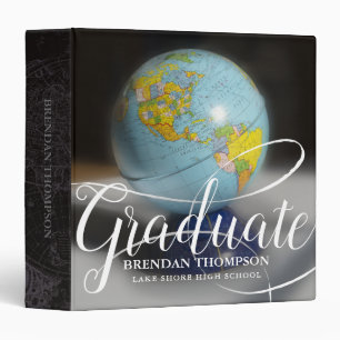 Graduation World Globe Map Monogram Name Binder