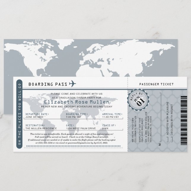  Graduation World Traveller Boarding Pass Invitati Invitation (Front/Back)