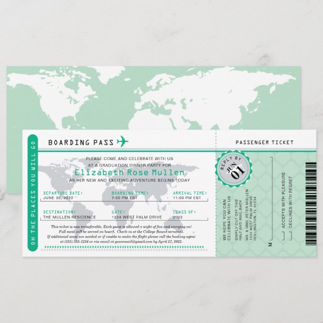  Graduation World Traveller Boarding Pass Invitati Invitation (Front/Back)