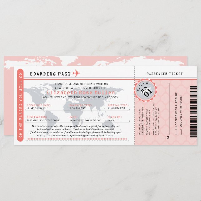  Graduation World Traveller Boarding Pass Invitati Invitation (Front/Back)