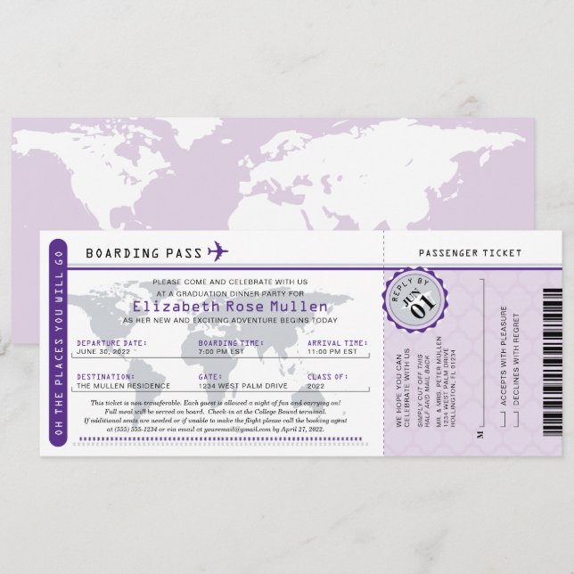  Graduation World Traveller Boarding Pass Invitati Invitation (Front/Back)