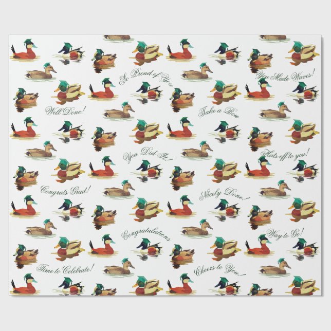 Graduation Wrapping Paper Ducks in Caps (Flat)