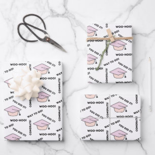 Graduation Wrapping Paper Flat Sheet Set of 3