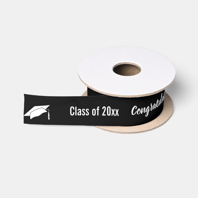 Graduation Year Black and White Congratulations Satin Ribbon (Spool)