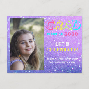 Graduation year girly middle school grad photo inv postcard
