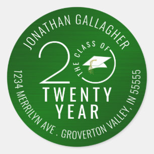 Graduation Year Metallic Green Return Address Classic Round Sticker