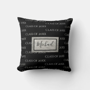Graduation Year Name Class of Script Black White Throw Pillow