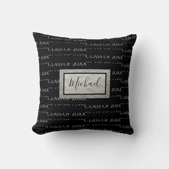 Graduation Year Name Class of Script Black White Throw Pillow (Front)